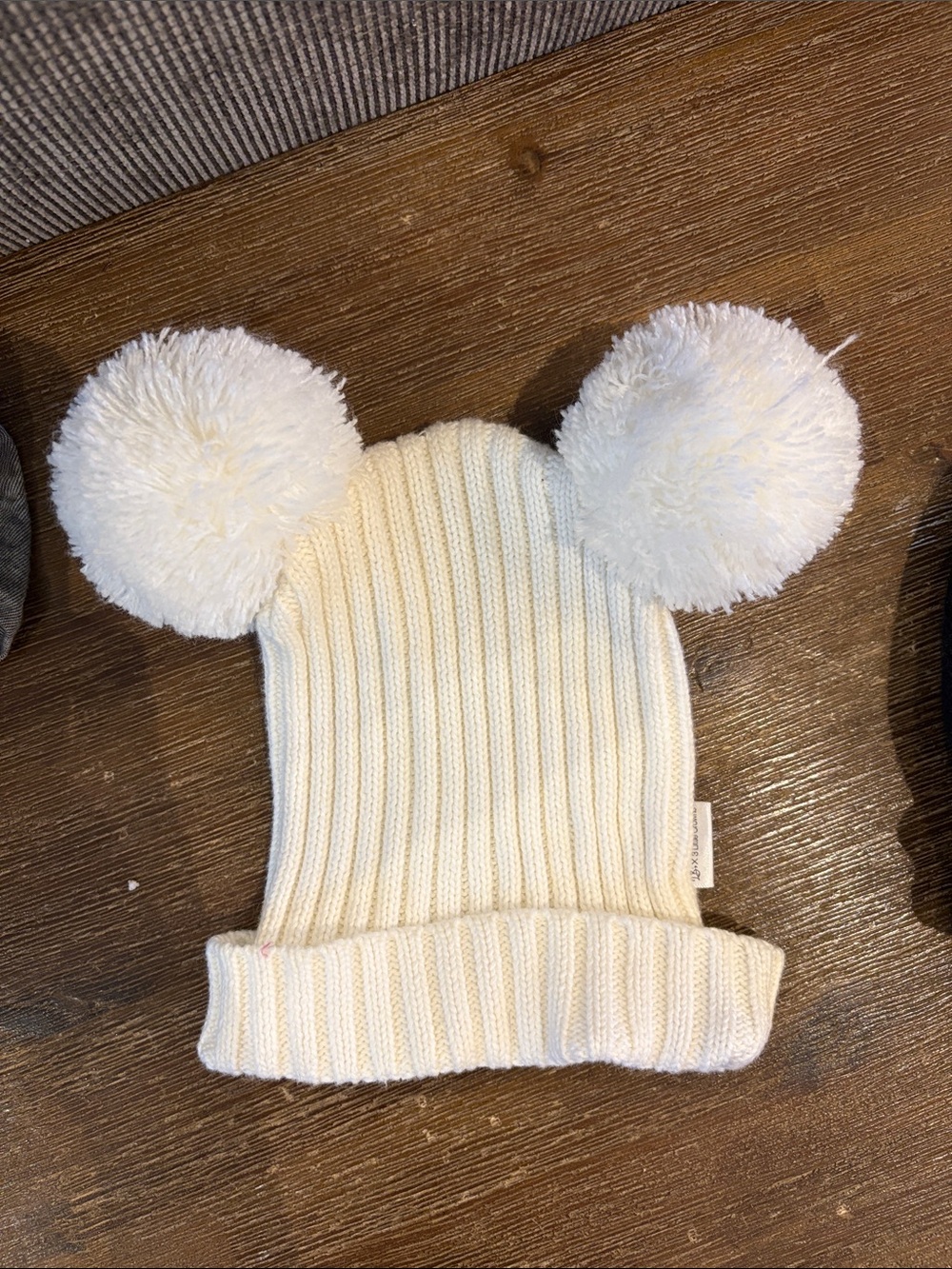 Cozy Double Pom Knit Hat in Cream for Kids
